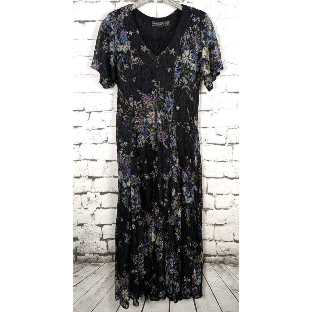 VINTAGE NOSTALGIA Lace Floral Broomstick Maxi Dress Goth Grunge Witchy Medium